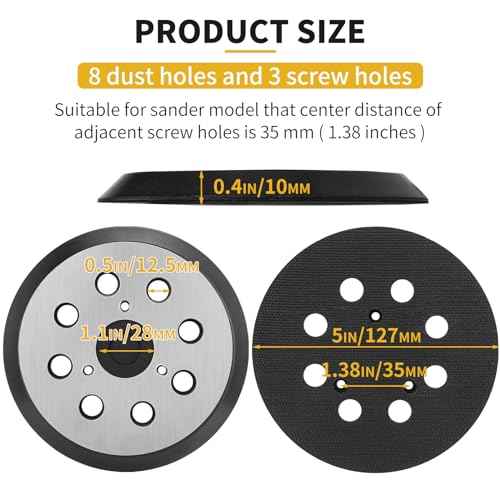 5" 8 Hole Hook & Loop Orbital Sander Metal Pad Compatible with Makita XOB01Z BO5010 BO5021 BO5030K BO5031K BO5041K Random Orbital Sander Replacement Part for Makita # 743081-8 & 743051-7