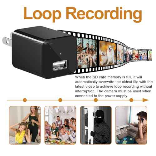 2025 New Hidden Camera Detector with Charger, 1080P Security Portable Camera, Mini Nanny Cam with Loop Working for Indoor/Ourdoor Surveillance, No Audio, No WiFi, up to 64GB SD Card (Not Included)