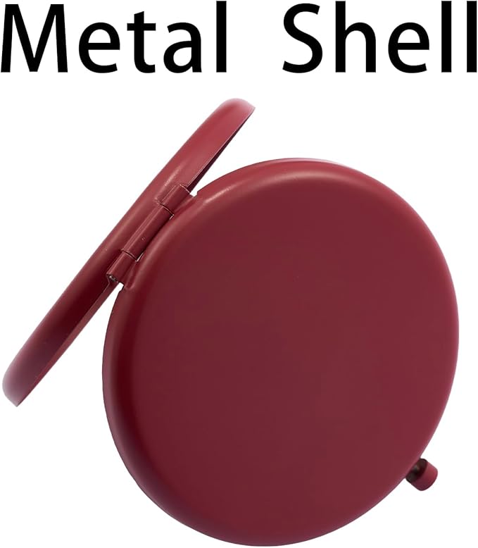 Compact Mirror for Purse, Metal Round Shell, Double-Sided 1X/2X Magnifying, Portable Travel Makeup Mirror, Mini Pocket Mirror, Fire Brick, 1 Pack
