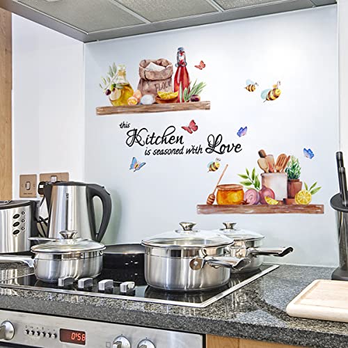 Bee Butterfly Wall Stickers Food Lettering Quotes Sayings Peel and Stick Vinyl Wall Decals for Kitchen Dining Room Restaurant