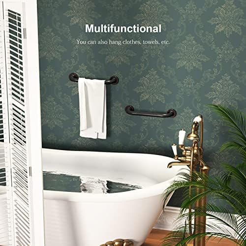 12 Inch Anti Slip Bronze Shower Grab Bar Oil Rubbed Black,ZUEXT Antique Brass Bathroom Grab Bar, Knurled Bathroom Balance Bar,Safety Hand Rail Support Handicap Elderly Injury Senior Assist Bath Handle