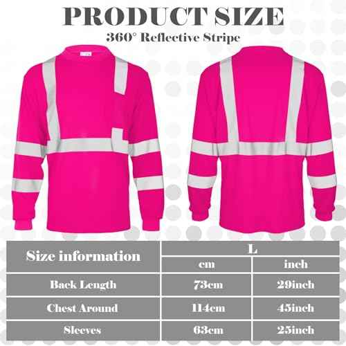 Amylove 4 Pcs Women Long Sleeve Safety Shirt High Visibility Shirts Reflective Construction Work Shirts for Women(L,Rose Red)