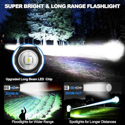 Small LED Rechargeable Magnetic Flashlights 20000 High Lumens - Super Bright Long Beam Pocket Powerful Flashlight 8 Modes with COB Work Light, Dual Button Tactical Flashlight for Camping Emergency