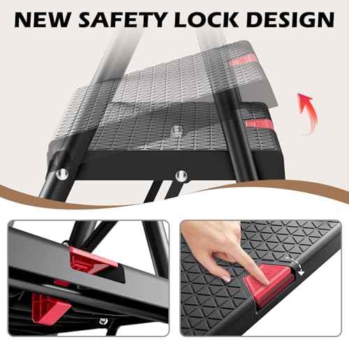 KINGRACK Step Ladder, Portable Folding Step Stool with Anti-Slip Wide Pedals, Heavy Sturdy Steel with Handrail, Safe-Lock Design, 800lbs Load Capacity, for Home and Kitchen, Black (4 Step Ladder)