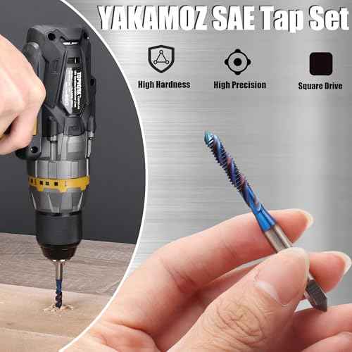 Yakamoz Spiral Flute Tap Set - 6Pcs SAE Tap Set Machine Tap Bits Screw Thread Tapping Tool for Metal, Wood, Plastic 6-32NC 8-32NC 10-24NC 10-32NC 12-24NC 1/4-20NC