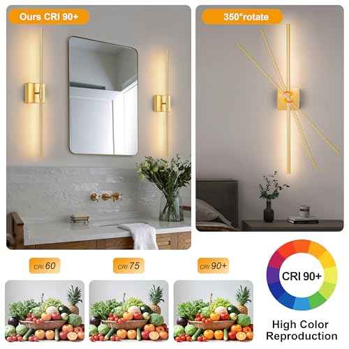 Battery Operated Wall Sconce Set of 2 - Wireless, 3000K-6000K, Dimmable, Remote and Touch Control, Timer, Removable Battery Compartment, Gold 24 Inch Modern Sconce for Bedroom, Living Room
