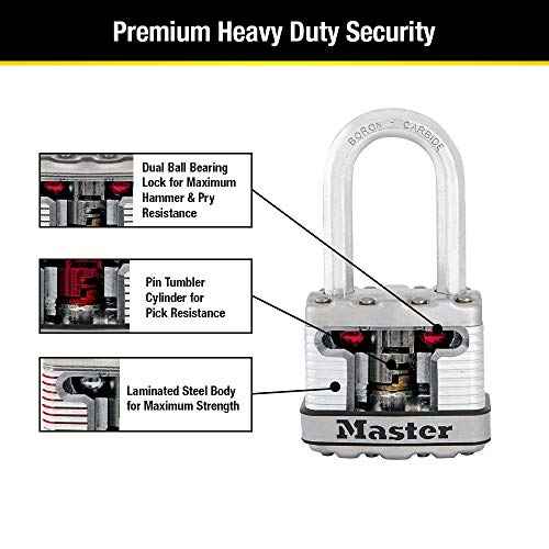 Master Lock Silver Magnum Outdoor Padlock with Key, Keyed Alike Gate Locks for Outdoor Fence or Shed with Long Shackle, 4 Pack, M1XQLFCCSEN