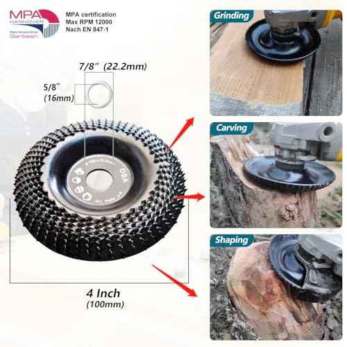 OBA Grinder Wheel Disc 4 Inch Wood Shaping Wheel, Wood Grinding Shaping Disk for Angle Grinders with 5/8¡± Arbor