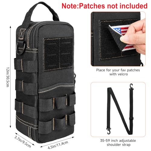 Heavy Duty Small Tool Bags for Men with Carabiner,Tactical Tool Pouch Bag,Portable Utility Tools Storage Organizer Case with Shoulder Strap for EDC,Motorcycle,Camping, Road Trip, Electricians,Black