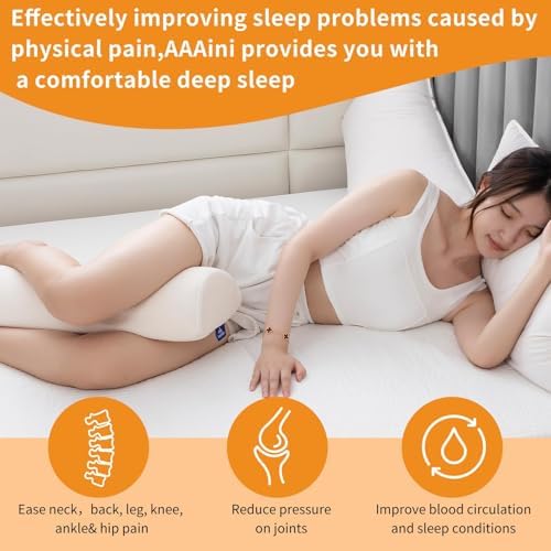 Half Moon Bolster Knee Pillow, Back Pain Relief Memory Foam Leg Pillow, Semi Roll Round Lumbar Leg Wedge for Side Sleepers - Reducing Head Neck Spine Hip Pressure - M