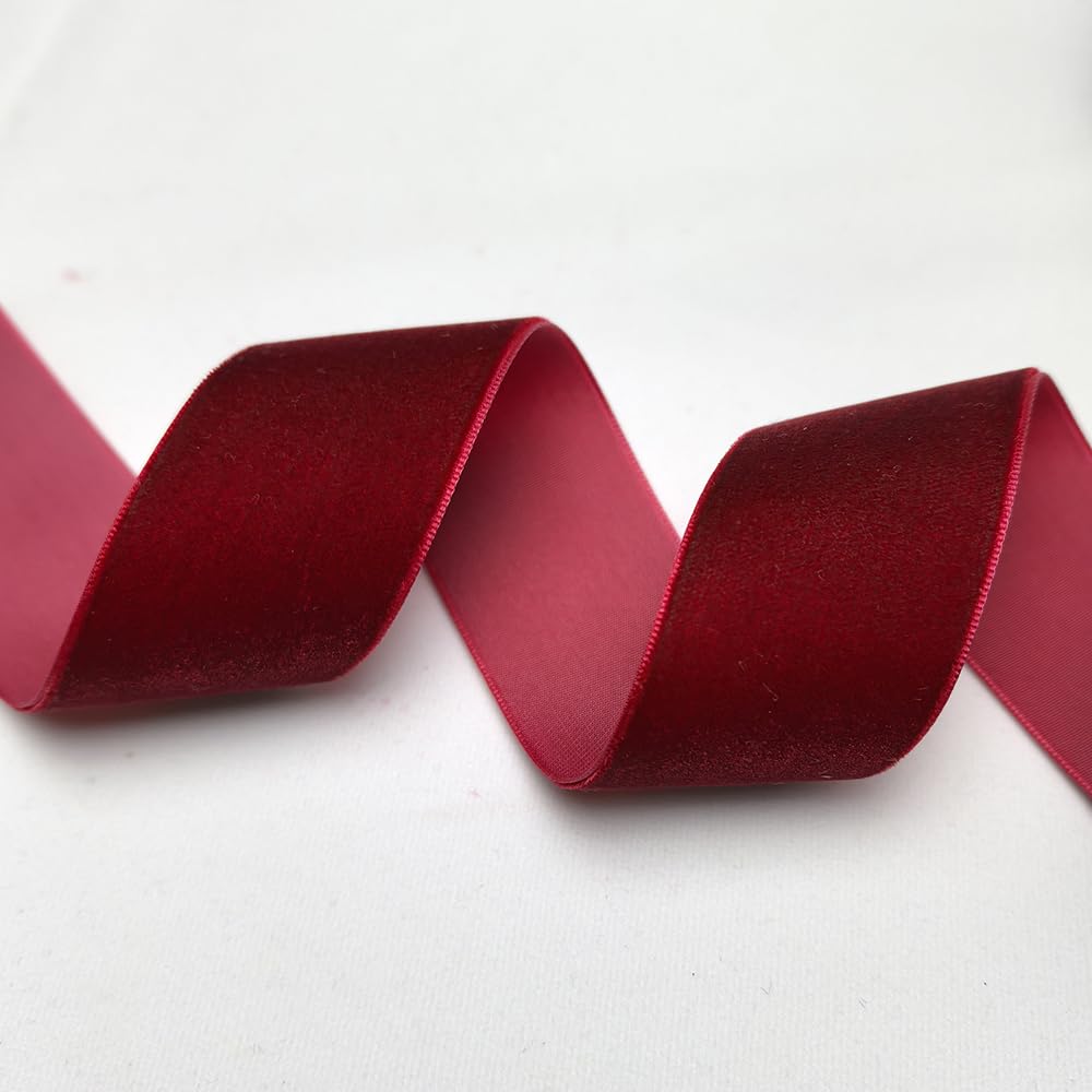 Chenkou Craft Dark Red 25 Yards/roll 1 1/2" Velvet Ribbon Lots Bulk (Dark red, 1 1/2"(40mm))
