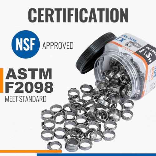 (60 Pack) SUNGATOR 1/2 Inch Pex Crimp Rings, Stainless Steel 1/2" Cinch Clamp Ring, Pex Clips for Tubing Pipes Connection, Single Ear Hose Clamp for Plumbers & DIY Users