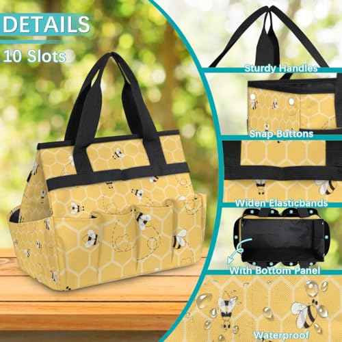 Honeycomb Garden Tool Bag Tote, Oxford Tool Bags Heavy Duty, Portable Gardening Tool Storage with Pockets & Handle,Multi-Pocket Tool Organizer Bag for Outdoor Garden Lawn Yard
