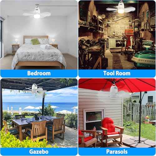 Gazebo Fan Outdoor Hanging with Light, Patio Plug in Ceiling Fan with 16.5ft Cord, Remote & Hook, Portable for Outside Canopy, Pop up Tent, Pergola (20'')