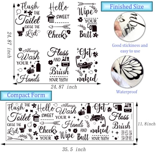 Bathroom Decals Sticker Peel and Stick Wall Decals Vinyl Quotes Art Stickers Positive Stickers Toilet Rules Wall Decor Vinyl Quote Wall Decor for Home