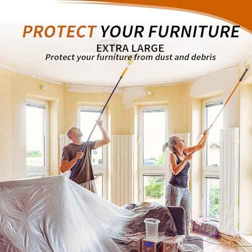 Plastic Drop Cloth,12 x 9 Ft Plastic Sheeting for Painting,Thick Dust-Proof Tear-Resistant Painters Plastic Dust Tarp for Furniture Car(2 Pack)