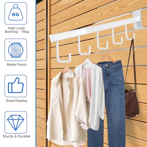 5 Hooks Slatwall Hooks Accessories, 5 Pack 13.7 Inch Heavy Duty Waterfall Slatwall Hangers Rectangular Tube Slat Wall Clothes Hooks for Display Clothing Retail Shop Garage (White)