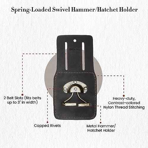 Style n Craft Spring-Loaded Swivel Hammer Holder, Full-Grain Oiled Leather Hatchet Holder, Compatible with All Types of Hammers and Hatchets, Dark Brown (74440)