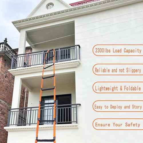 Fire Escape Ladder 16ft - Emergency Safety Rope for 2-3 Story Homes, Reusable for Windows, Balconies & Treehouses - Training Soft Jump Grid Design, Durable Quick Escape