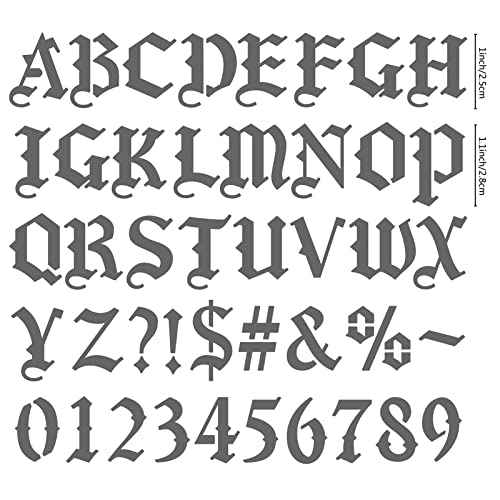 GORGECRAFT 6.3 Inch Metal Gothic Font Lettering Stencil 1" High Stainless Steel Old English Font Ancient Alphabet Number Template Runes Punctuation Stencils for Painting Wood Burning Engraving Crafts