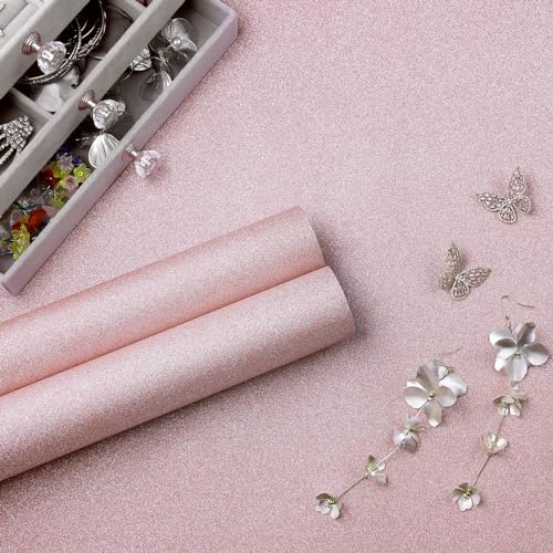 Amiya Pink Glitter Vinyl Contact Paper 17.3"¡¿120" Self Adhesive Sparkly Stick and Peel Wallpaper Decorative Glittery Bling Wallpaper for Bedroom Living Room Walls