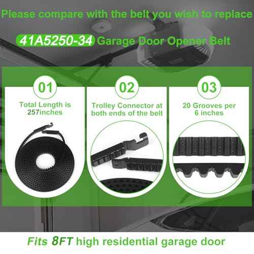 41A5250-34 Drive Belt 257'' for 8FT Garage Door Stable and Quiet Compatible with Chamberlain Liftmaster Craftsman Sentex Whisper Garage Door Openers (41A5250-34 8FT Garage Door Belt)