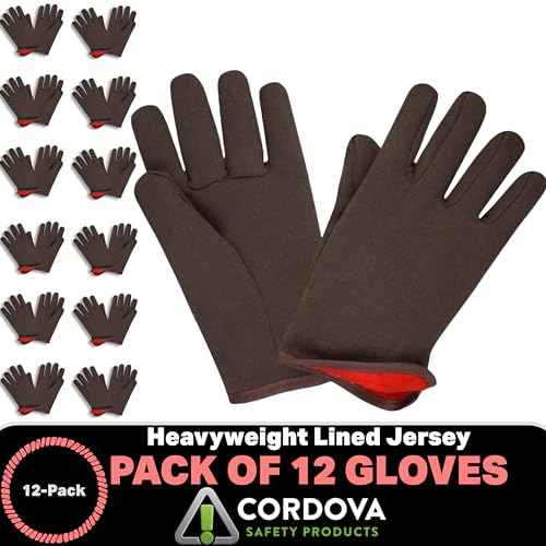 Cordova 1600 Red Lined Gloves, Slip-On Style, Brown Jersey, Large, 12-Pack