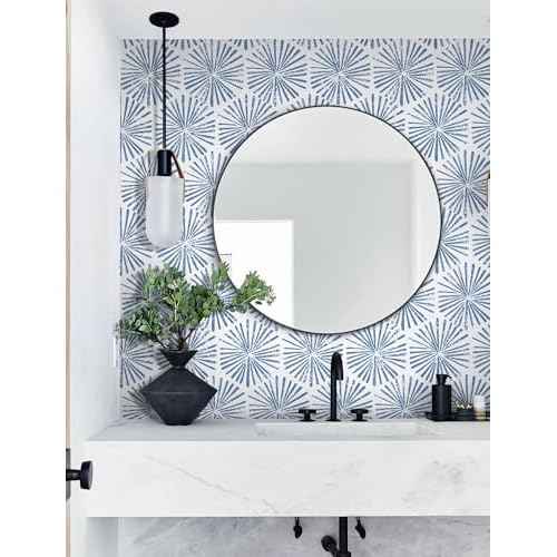 Guvana 17.3''¡¿118'' Peel and Stick Wallpaper Blue and White Wallpaper Modern Geometric Contact Paper for Bathroom Bedroom Striped Self-Adhesive Wall Paper for Cabinets Drawer