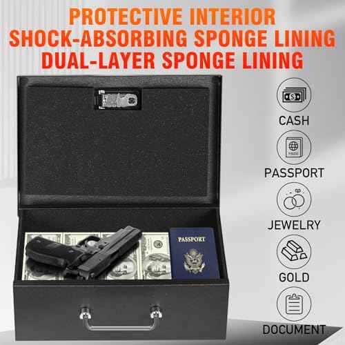 TOTOY Portable Fireproof Document Box with 3-digit Combination Lock, Safe Box for Valuables, Hand Held Storage Lock Box for Documents, Passport, Cash, Tablet