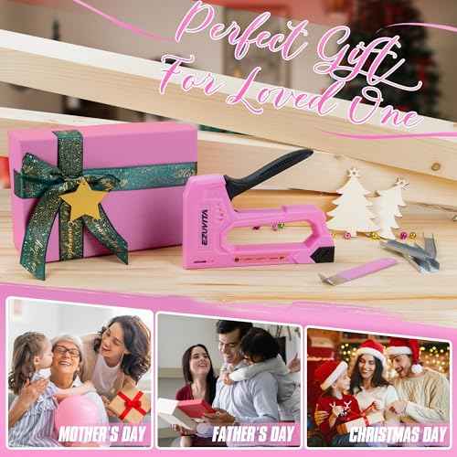 Light Duty Staple Gun for Wood, Pink Upholstery Staple Gun Kit with 2000pcs JT21 Staples 1/4, 5/16, 3/8 inch and Staple Remover, Stapler Gun for Crafts, DIY, Classroom, Decoration