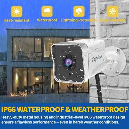 Septekon 2K Security Camera Outdoor£¬WiFi Cameras for Home Security Outside with Motion Detection Tracking, Night Vision, Two-Way Audio, IP66 Weatherproof, 2.4GHz Wi-Fi, Compatible with Alexa