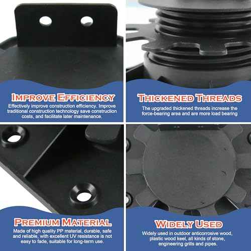 24Pack Adjustable Deck Support Pedestal, Plastic Adjustable Deck Foundation Base, Height Adjustment Raising from 1-3/16" to 2-3/8", Black