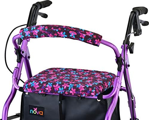 Nova Joy Rollator Walker Seat and Backrest Cover Set - Removable Washable Fabric Cushion Covers for Standard Rolling Walkers - Style and Comfort Upgrade - Essential Mobility Accessory - Garden Flowers