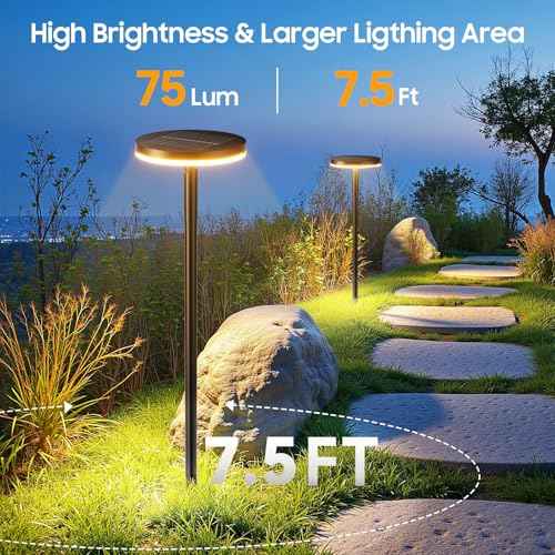 6 Pack Solar Pathway Lights Outdoor-4X Larger Solar Panel, Super Bright 75 Lumens Outdoor Lights Waterproof, 2 Modes with Adjustable Head-Auto On/Off Garden Light for Yard Patio Path Walkway