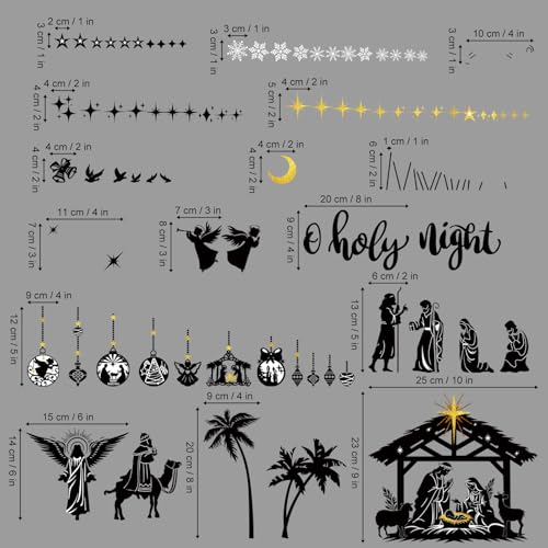 wondever Jesus Nativity Scene Window Clings Holy Night Religious Silhouette Christmas Glass Sticker Decal Anti Collision Double-Side Static Window Decals for Home Xmas Holiday Party