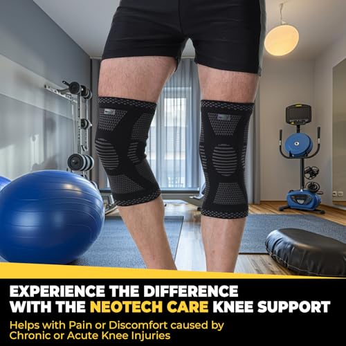 NeoTech Care Knee Support Brace - Breathable - Men, Women, Right or Left (Black Color, Size S, 1 Pair)