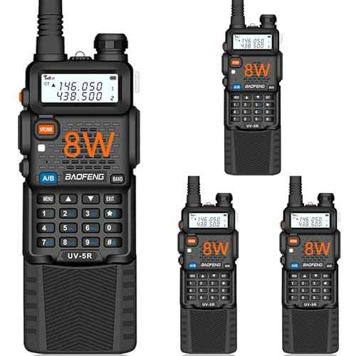 Baofeng UV-5R Dual Band Two Way Radio Handheld Ham Radio Long Range Walkie Talkies Pack of 4 for Hiking Camping Skiing Trip (Black) with 8W 3800mAh Battery