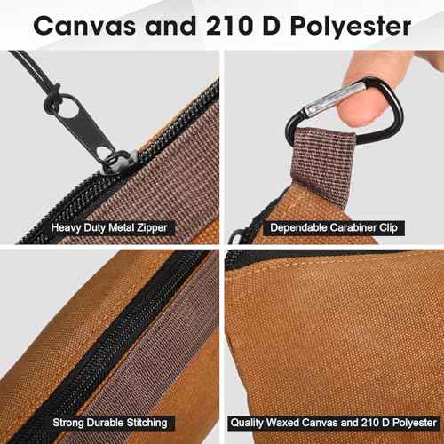 Abbylike 6 Pack Waxed Canvas Tool Bag Set 16 Oz Heavy Duty Canvas Zippered Pouches 12 x 7.5 x 2 Inch Small Waterproof Utility Tool Pouches for Portable Multipurpose Storage Organizer Supplies