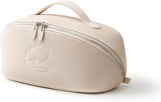 EACHY Travel Makeup Bag, Large Capacity Cosmetic Bag for Women, Waterproof PU Leather, Flat Open Portable Toiletry Bag for Skincare, Brushes & Travel Essentials