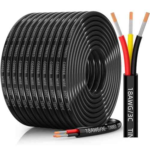 18 Gauge Wire 3 Conductor Electrical Wire, 18 AWG Tinned Copper Stranded PVC Cable, IP68 Waterproof/Flexible/Low Voltage Cord for Automotive, Marine, Solar, LED Lighting (100FT)
