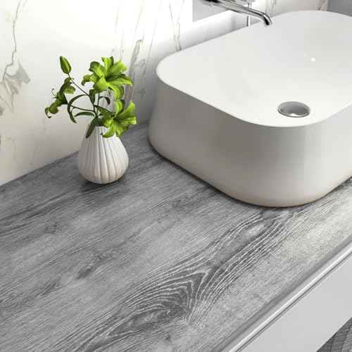 Stickyart Thick Grey Wood Cabinet Wallpaper Wood Grain Contact Paper Peel and Stick Vintage Wallpaper Self Adhesive Removable Gray Wood Paper for Countertops Cabinets Drawers Closet Shelves 12"x80"