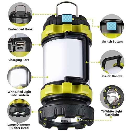 2 Pack Camping Lantern, Outdoor Led Camping Lantern, Rechargeable Flashlights with 1000LM, 6 Modes, 4000mAh Power Bank, IPX5 Waterproof Portable Emergency Camping Light for Hurricane Hiking