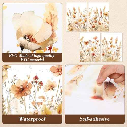 Janlaugh 4 Pcs Boho Flower Wall Decals Wildflower Wall Stickers Large Flower Grass Fall Stickers for Nursery Bedroom Living Room Peel and Stick Wildflower Decals for Wedding Shower Decoration