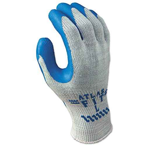 SHOWA 300XL-10 Atlas Fit 300 Rubber-Coated Gloves, XL, Gray/Blue (Pack of 12)