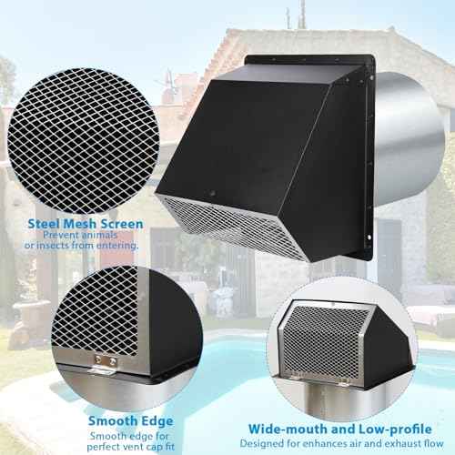 8 Inch Hooded Wall Vent with Screen and Damper,Exterior Wall Exhaust Vent Cover Cap, Wall Mount Exhaust Vent for Kitchen Range Hood HVAC Duct Dryer Ventilation and Outdoor Air Exhaust,Galvanized Steel