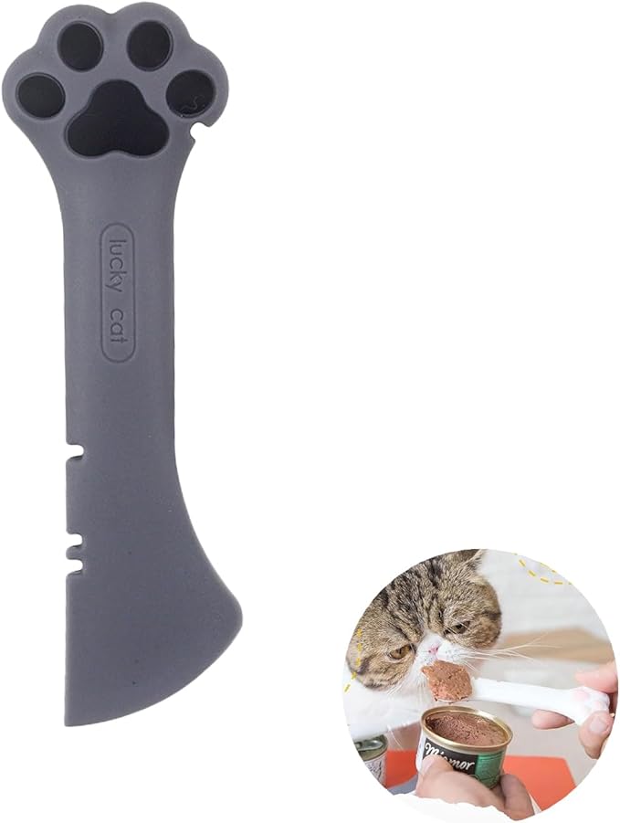 Sheldamy Silicone Pet Food Spoon, Cat Food Can Opener Paw, Wet or Dry Food Short Spoon for Cat Dog With Mini Spatula