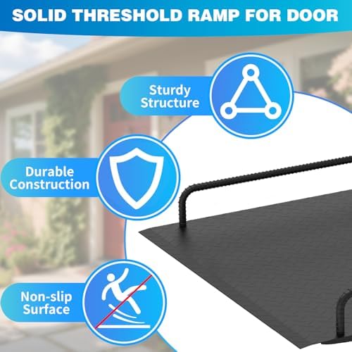 Door Threshold Ramp with Detachable Handles Fits for 2.0" to 9.0" Rise, Wheelchair Doorway Ramp for Scooters/Elderly/Walkers/Stairs(800 LBs Loading, 33.5" L*37.4" W, Alloy Iron, 40.0 LBs)