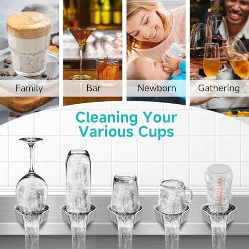 Glass Rinser for Kitchen Sink, High Pressure 360 Degree Rotating Spout Glass Rinser with Pull-out Spray Gun Design, Glass Cup Cleaner Sink Attachment Washer Baby Bottle, Glass Cup, Wine Glass (Silver)