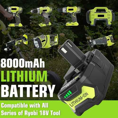 2-Pack 8000mAh P108 Battery Replacement for Ryobi 18V Battery Lithium ion P189 P190 P109 P107 P105 P104 P103 P102 P122 and P117 Charger Compatible with Ryobi 9.6V-18V Batteries (Green)