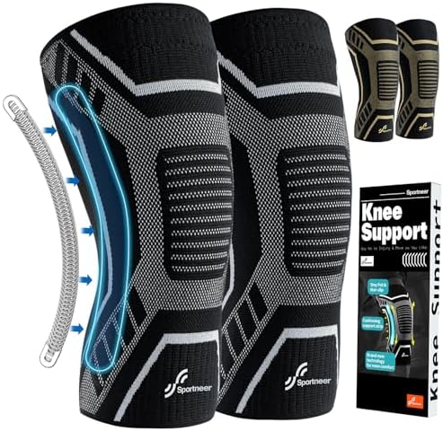 Knee Brace for Men & Women - Sportneer Knee Compression Sleeve with Side Stabilizers - Knee Support for Running, Hiking, Working, Basketball, Volleyball, Gym, Meniscus Tear, ACL, Arthritis Knee Pain Relief, A pair (Black, X-Large(19"-22"))